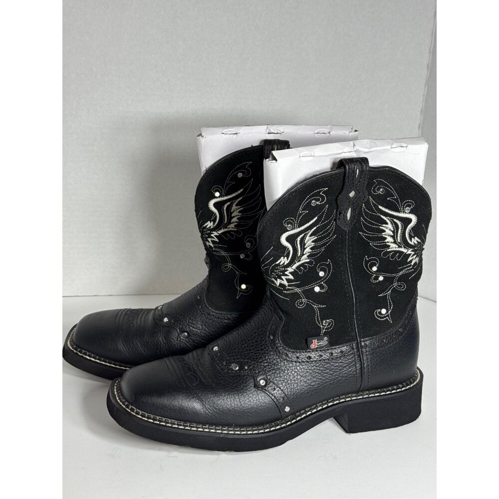 Justin Boots Black Gypsy Embroidered Square Toe Western L9977 Womens 8.5B - Picture 4 of 16